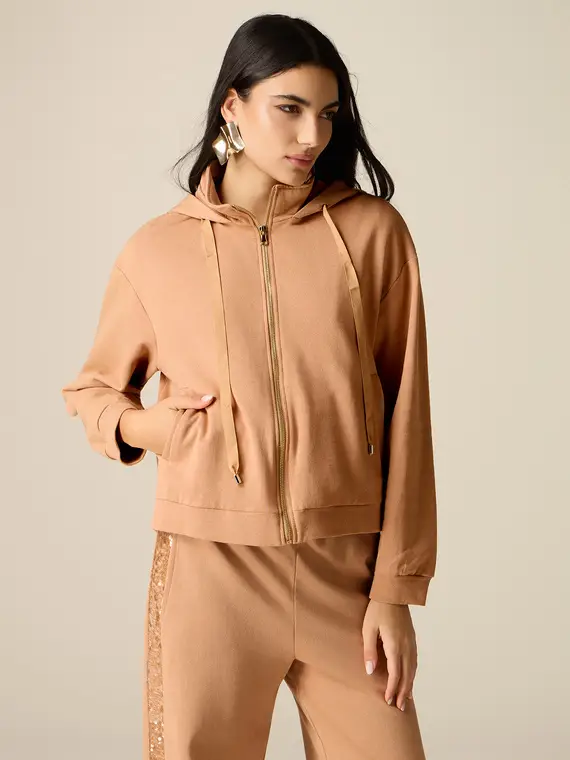 Felpa con cappuccio e dettagli in paillettes Donna, Marrone