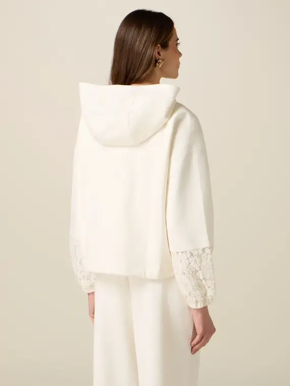 Felpa con inserti in pizzo Donna, Bianco miniatura 2
