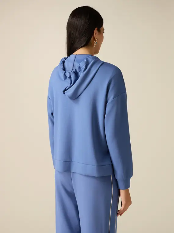 Felpa con zip, cappuccio e profilo Donna, Blu miniatura 2