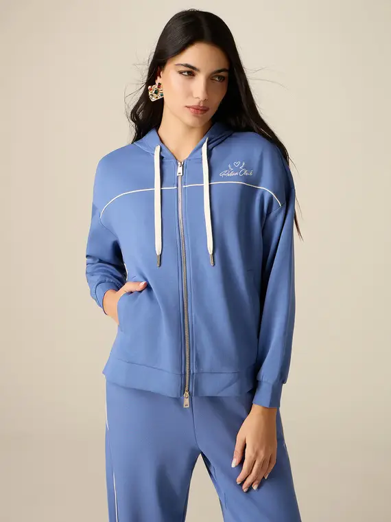 Felpa con zip, cappuccio e profilo Donna, Blu