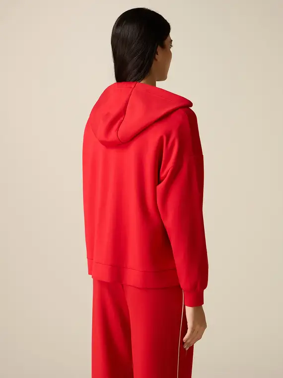 Felpa con zip, cappuccio e profilo Donna, Rosso miniatura 2