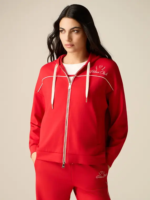 Felpa con zip, cappuccio e profilo Donna, Rosso