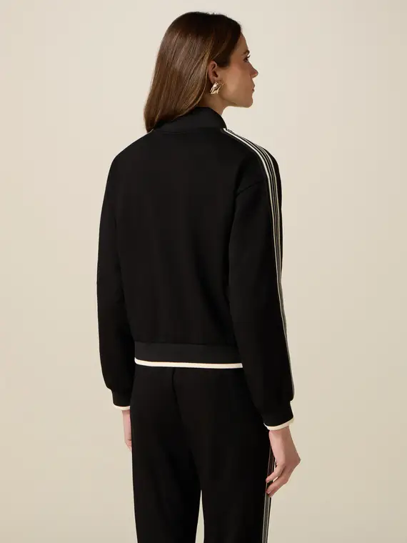 Felpa con zip e tape bicolor Donna, Nero miniatura 2