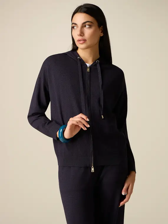 Felpa in maglia lurex con cappuccio Donna, Blu +