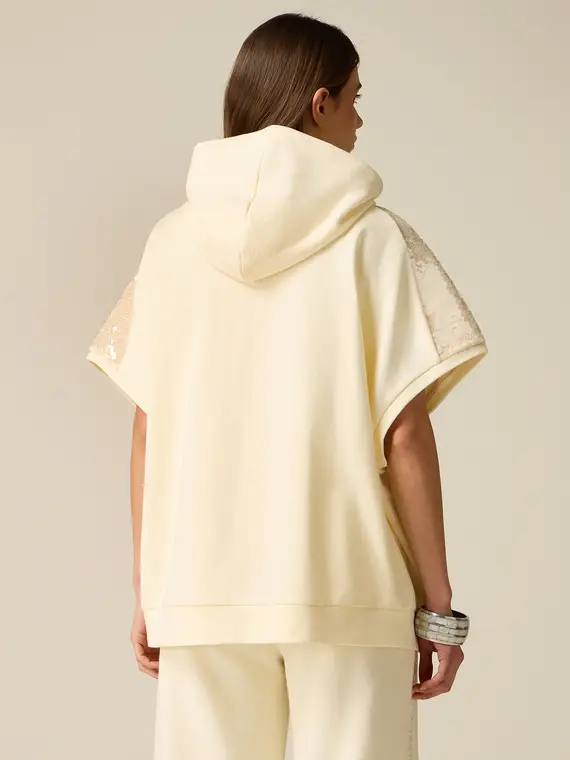 Felpa maniche corte con paillettes Donna, Bianco miniatura 2