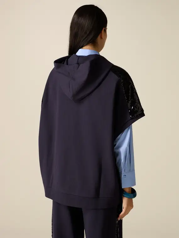 Felpa maniche corte con paillettes Donna, Blu miniatura 2
