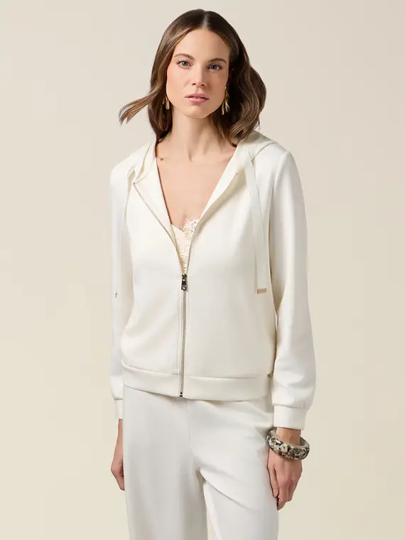 Felpa soft touch con cappuccio Donna, Bianco