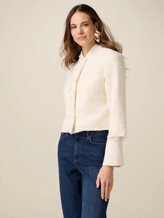 Giacca corta con paillettes Donna, Bianco