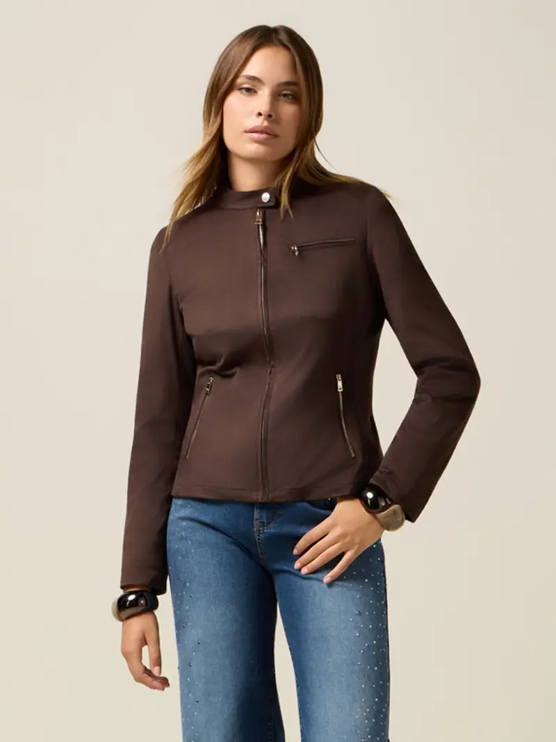 Giacca corta effetto suède Donna, Marrone