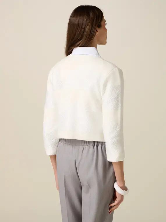 Giacca corta in maglia lavorata Donna, Bianco + miniatura 2