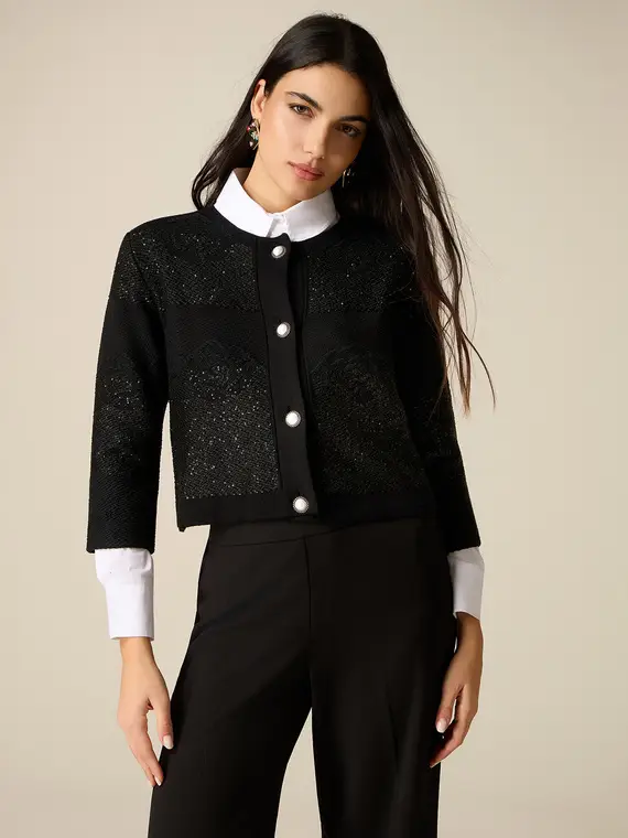 Giacca corta in maglia lavorata Donna, Nero +
