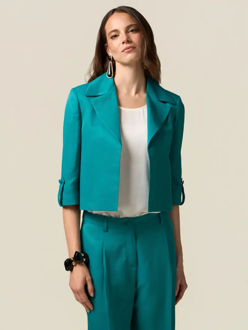 Oltre - Giacca cropped misto lino Donna, Ottanio Taglia: 40