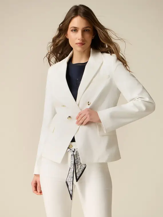 Giacca doppiopetto misto cotone Donna, Bianco