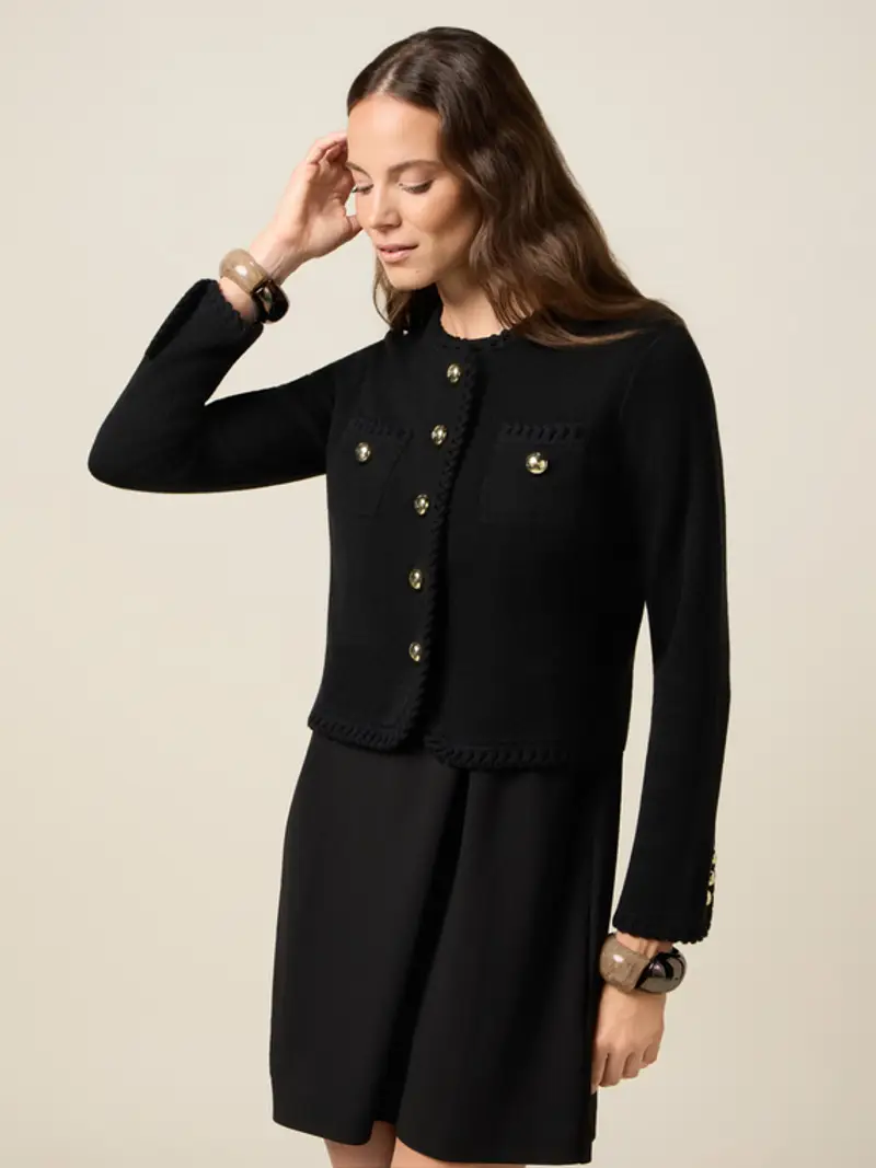 Giacca in maglia con bordi lavorati Donna, +