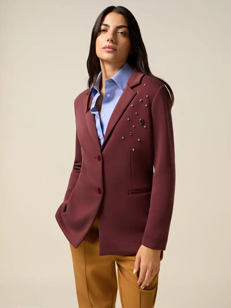 Giacca in tessuto scuba con applicazioni Donna, Bordeaux