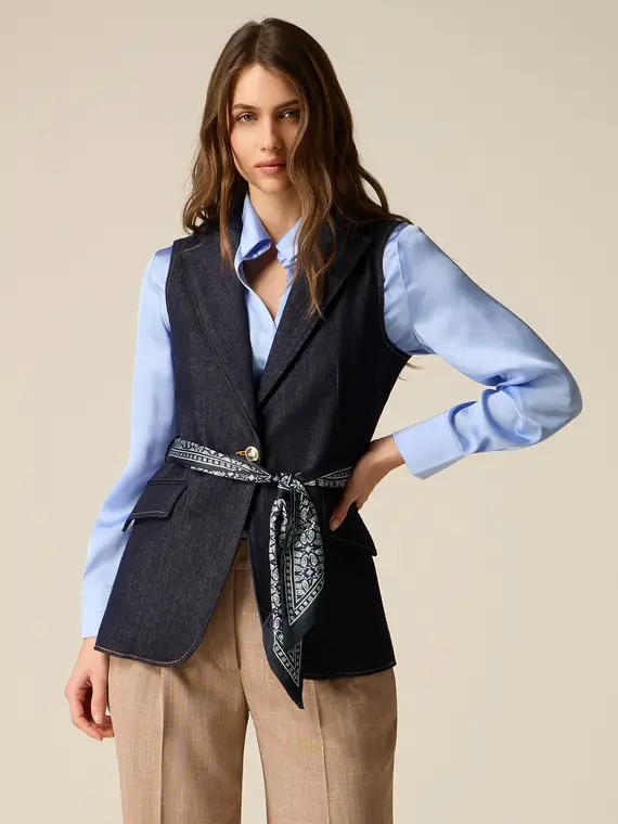 Gilet in denim con cintura foulard Donna, Blu