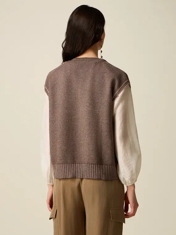 Gilet in maglia lurex Donna, Marrone miniatura 2