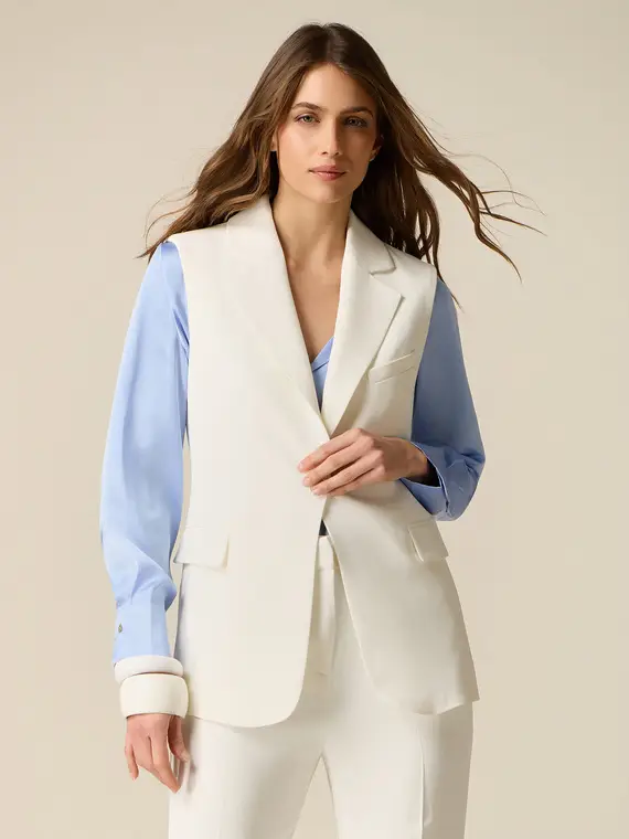 Gilet sartoriale in tessuto crêpe Donna, Bianco