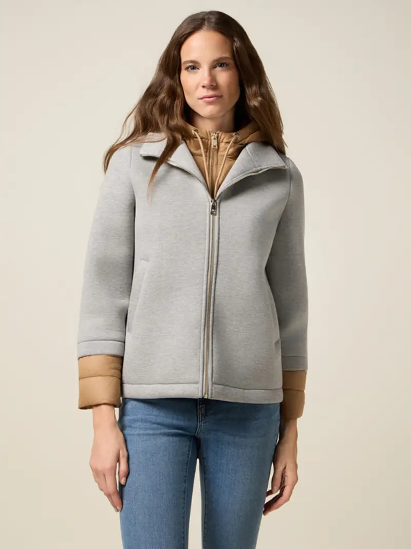 Giubbotto bimaterico combinato Donna, Grigio