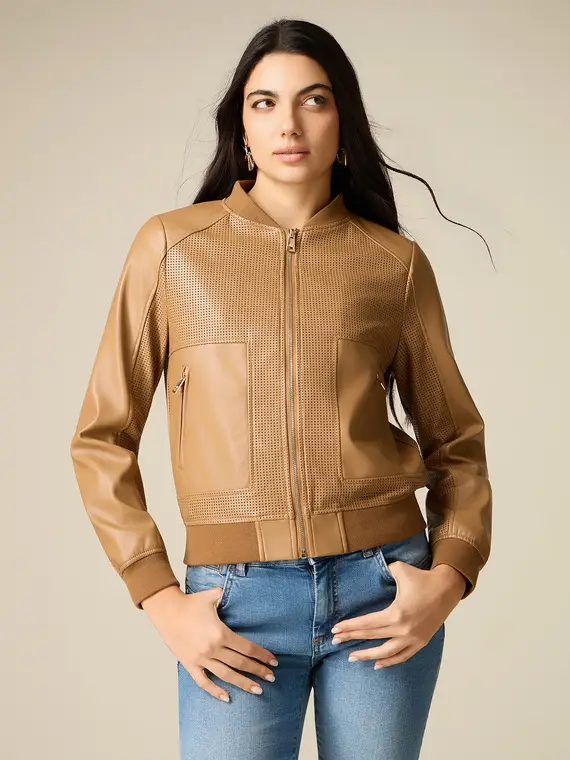 Giubbotto bomber traforato Donna, Beige
