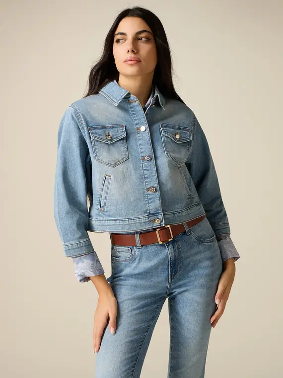 Giubbotto boxy in denim Donna, Azzurro