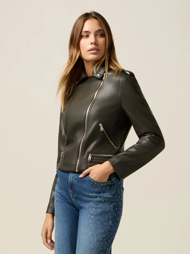 Oltre - Giubbotto chiodo con zip Donna, Taglia: 40