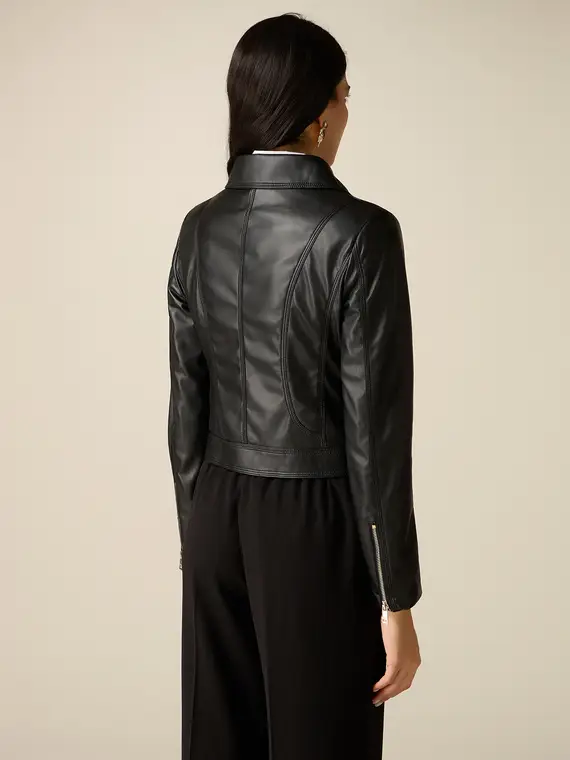 Giubbotto chiodo cropped Donna, Nero miniatura 2