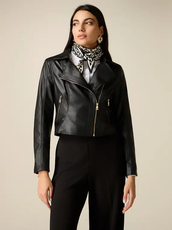 Giubbotto chiodo cropped Donna, Nero