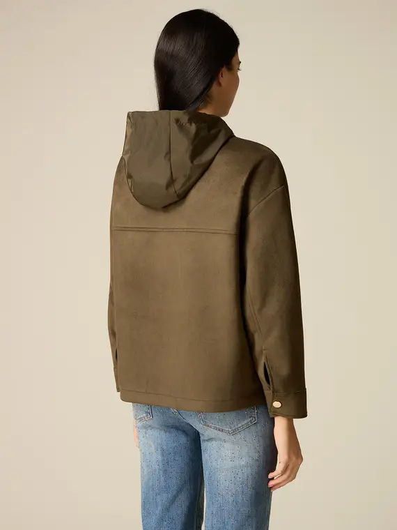 Giubbotto con cappuccio e zip Donna, Verde militare miniatura 2