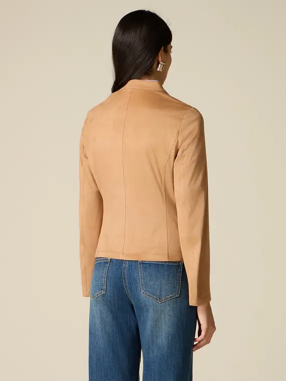 Giubbotto con zip e collo coreana Donna, Beige miniatura 2