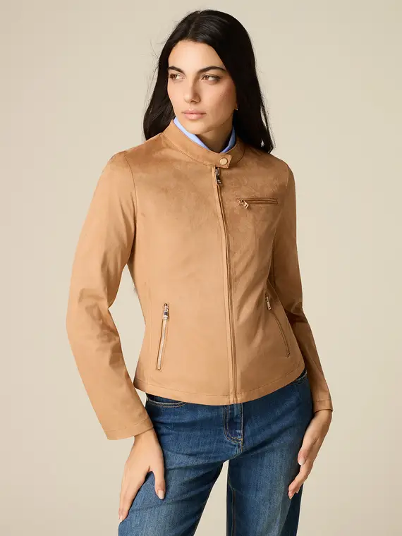 Giubbotto con zip e collo coreana Donna, Beige