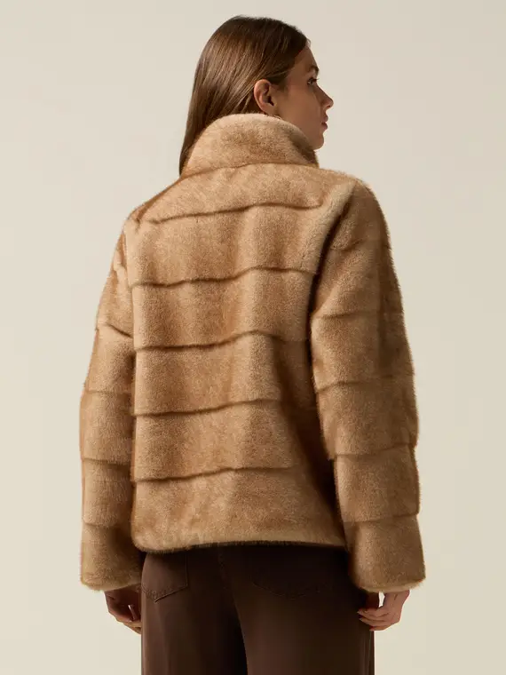 Giubbotto corto effetto peluche Donna, Beige miniatura 2