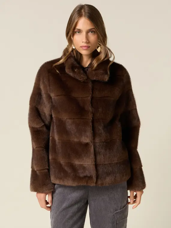 Giubbotto corto effetto peluche Donna, Marrone
