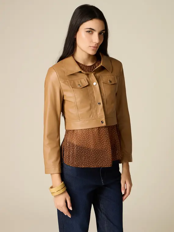 Giubbotto cropped in tessuto spalmato Donna, Marrone