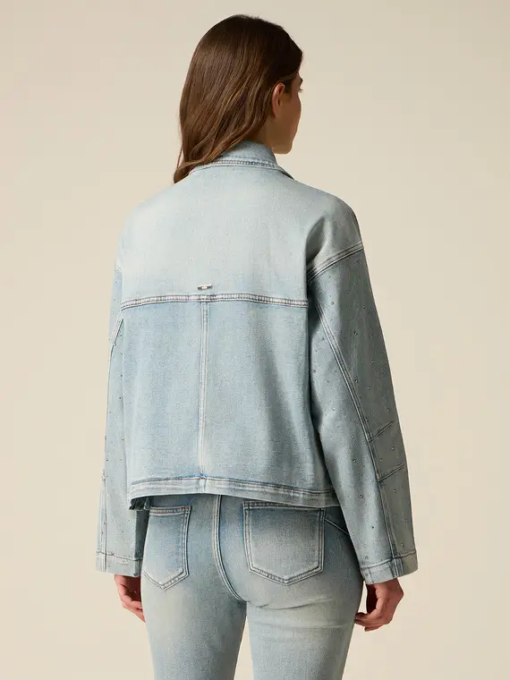 Giubbotto in denim con cristalli Donna, Azzurro + miniatura 2