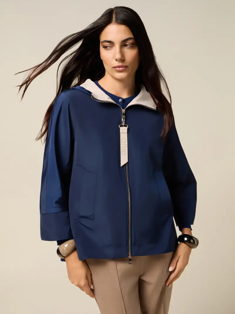 Oltre - Giubbotto in nylon con cappuccio e zip Donna, Blu Taglia: S