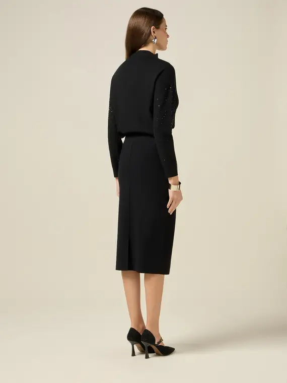 Gonna in maglia con cristalli Donna, Nero miniatura 2