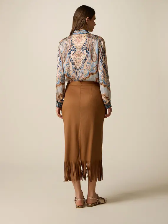 Gonna tubino con frange Donna, Marrone miniatura 2