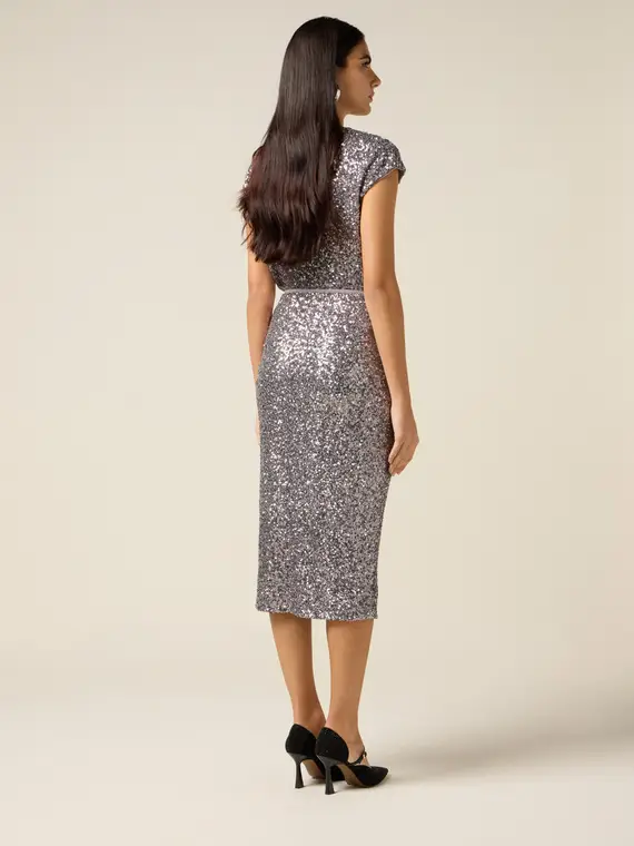 Gonna tubino in paillettes Donna, Argento miniatura 2