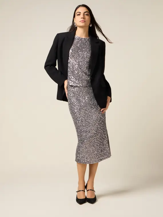 Gonna tubino in paillettes Donna, Argento