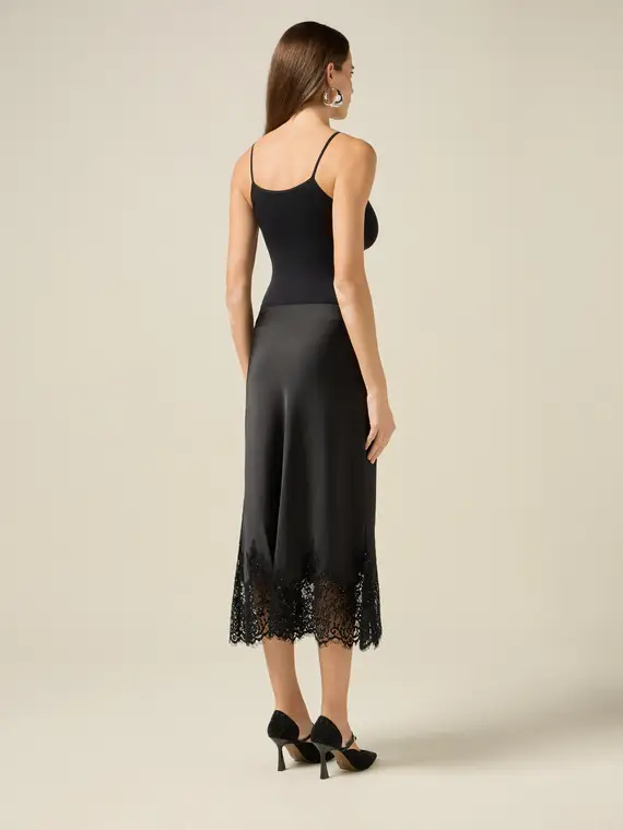 Gonna tubino in raso con pizzo Donna miniatura 2