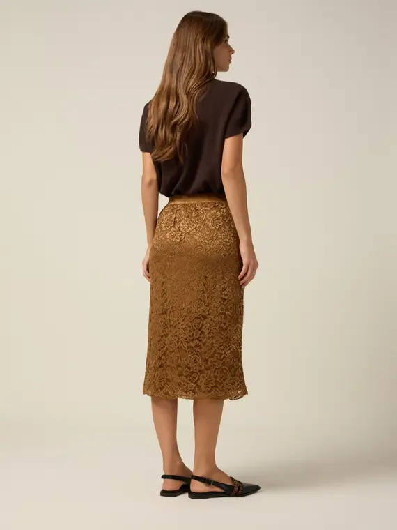 Gonna tubino midi in pizzo Donna, Marrone miniatura 2