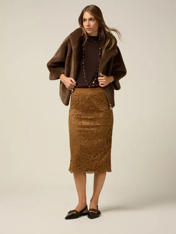 Gonna tubino midi in pizzo Donna, Marrone