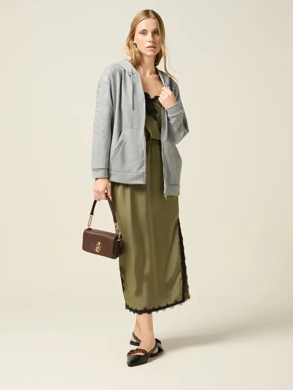 Gonna tubino midi in raso con pizzo Donna, Verde