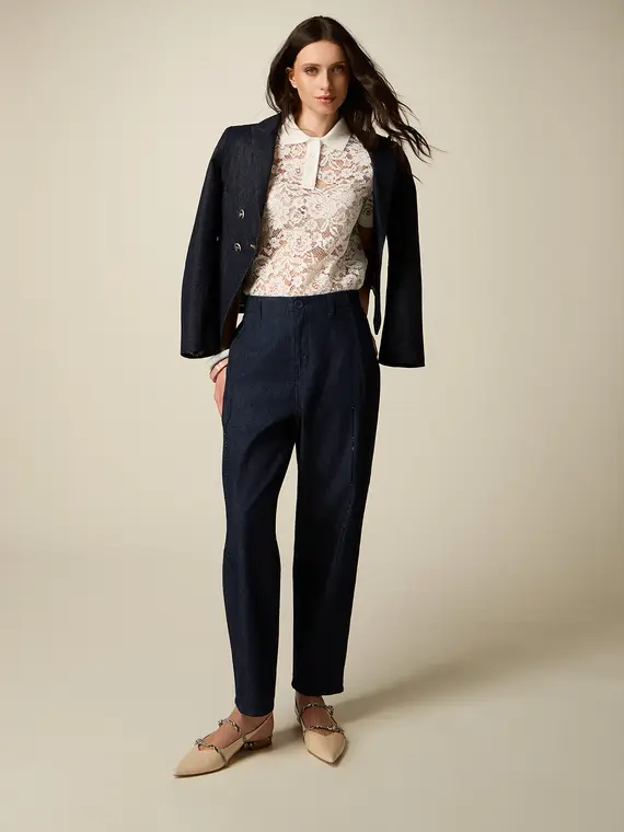 Jeans baggy con ricamo in paillettes Donna, Blu