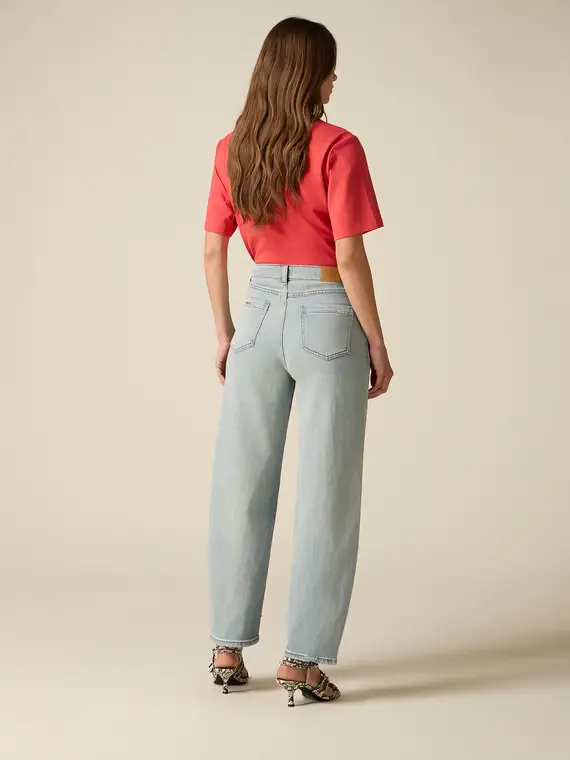 Jeans ballon con borchiette Donna, Azzurro miniatura 2