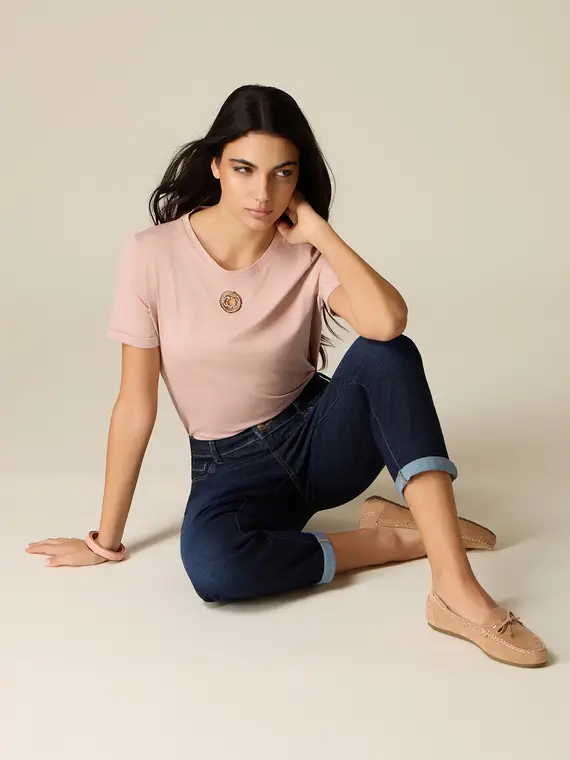 Jeans boyslim con risvolto Donna, Blu