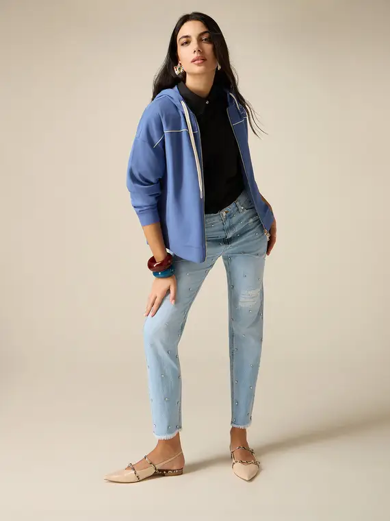 Jeans con strappi e castoni Donna, Azzurro