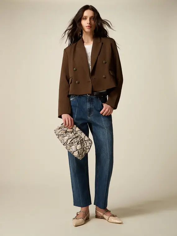 Jeans cropped boyfit Donna, Blu