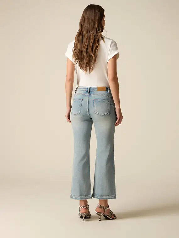 Jeans cropped flare con cristalli Donna, Azzurro miniatura 2
